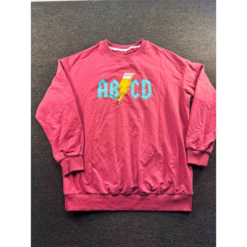 ABCD Teacher Pink Graphic Crewneck Pullover Sweatshirt Women's Size S Fleece